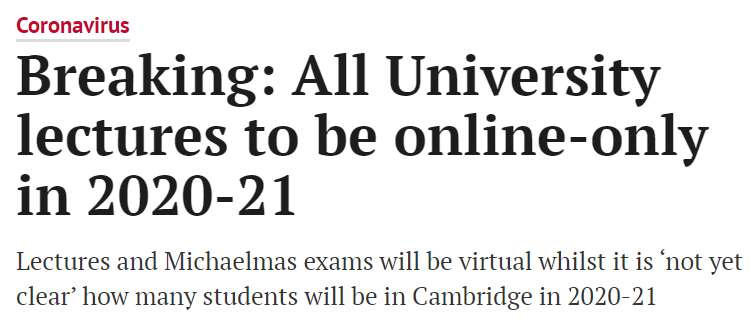 剑桥取消新学年面授课进至21年夏季，成英国首所全学年网络授课大学  剑桥大学 英国留学 疫情相关 第1张